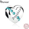 BAMOER Новые Синие Кристаллы Стерлингового Серебра 925 пробы Сердце Дочь Подвески Подходит Браслет Изготовления Ювелирных Изделий