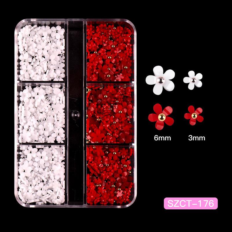 6 Grid Nail Art Jewelry Three-Dimensional Abs Resin Five-Petal Flower Nail Art Jewelry Mixed Color Mixed