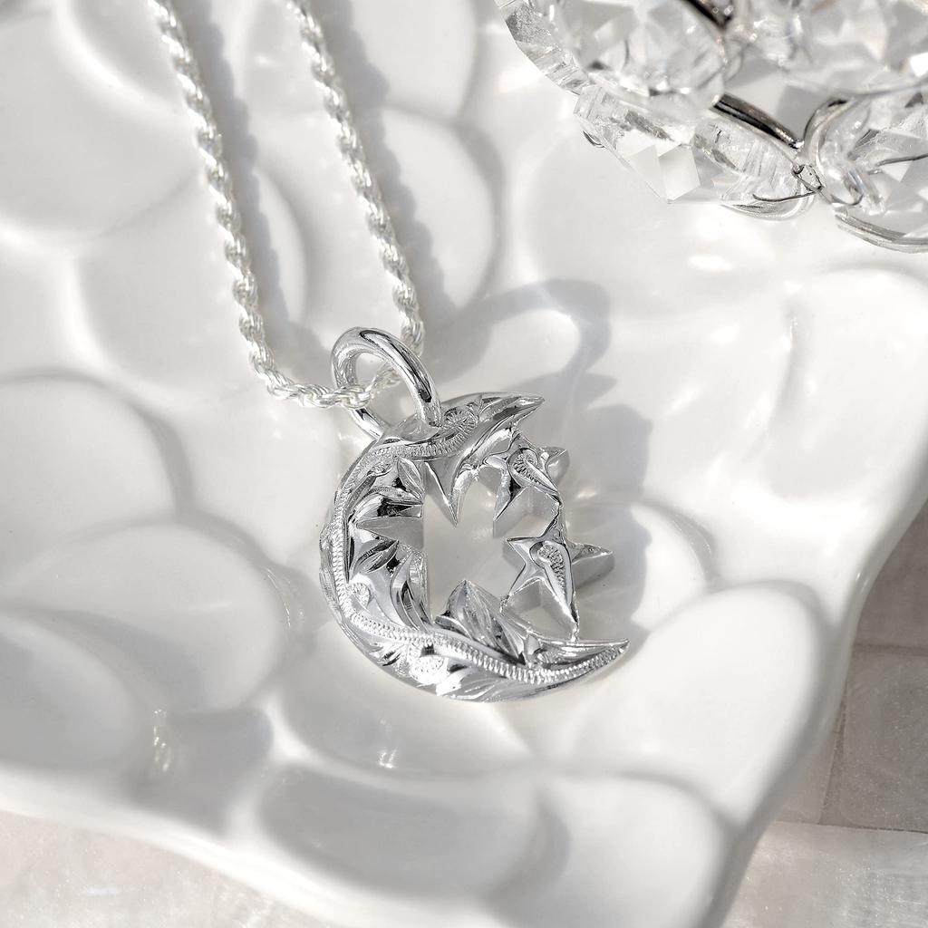 Гавайские украшения ожерелье с подвеской в виде полумесяца и звезды, серебро 925 пробы с веревкой 40 см [Leilani] для мужчин (Приходит Цепь)