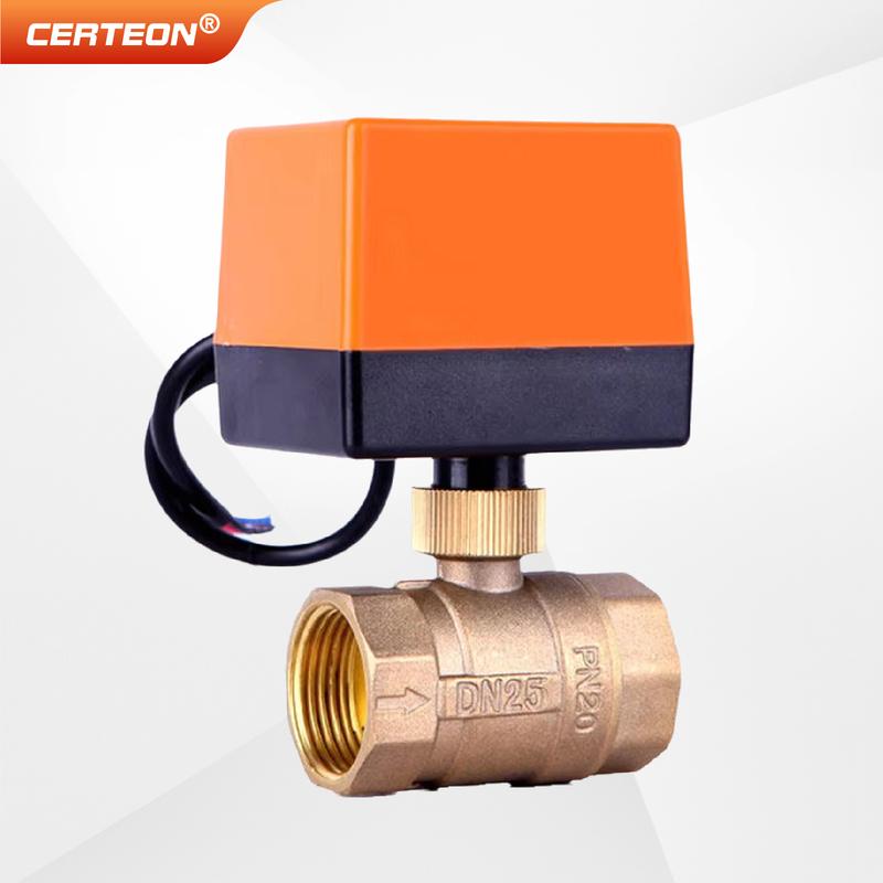 Motorized Brass Ball Valve Electric 2-Way/3-Way DN15-DN20 12V 24V 220V HVAC Fan Coil Solar PTFE IP65 Actuator