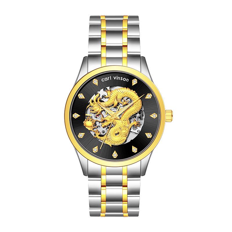 Мужские автоматические механические часы Dragon Element Hollowed Out Водонепроницаемые светящиеся в темноте мужские часы