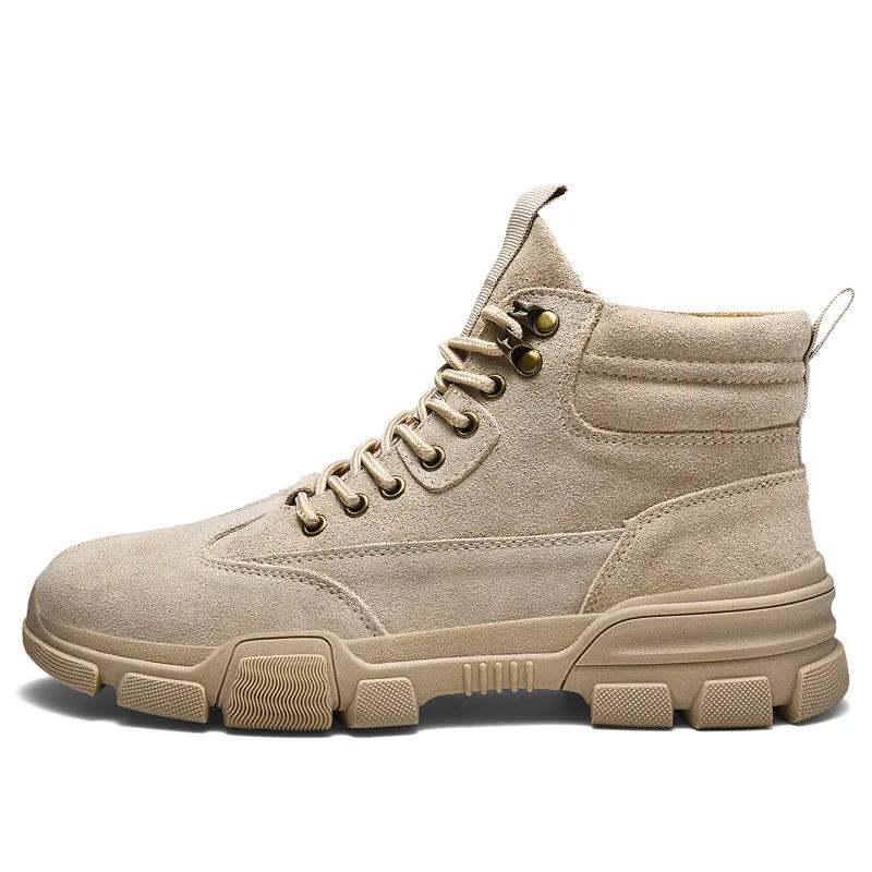 Retro Platform Boots Men Black High Top Warm Shoes Boots Leather Breathable Comfortable Tooling Shoes Male Desert Boot