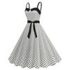 Women's Fashion Temperament Retro Polka Dot Lace-up Backless Set Neck Big Swing Puffy Casual Performance Dress