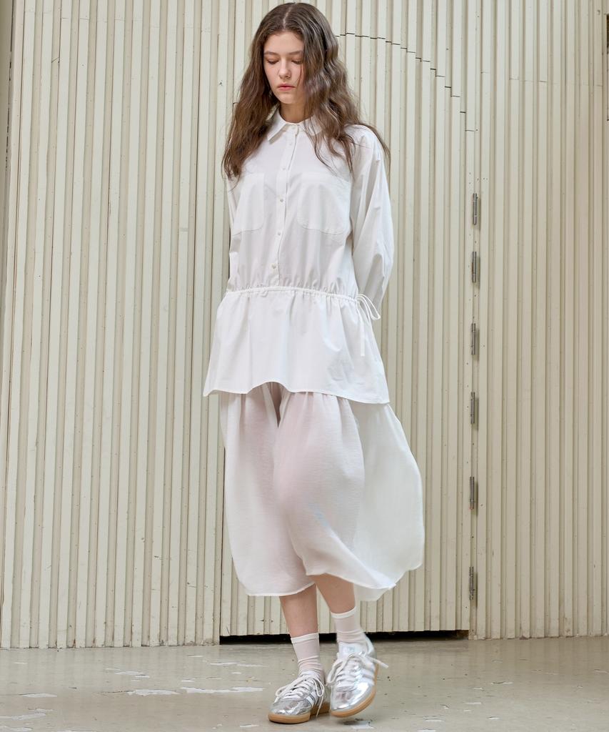 Mite Texture Block Shirts Dress_Ivory