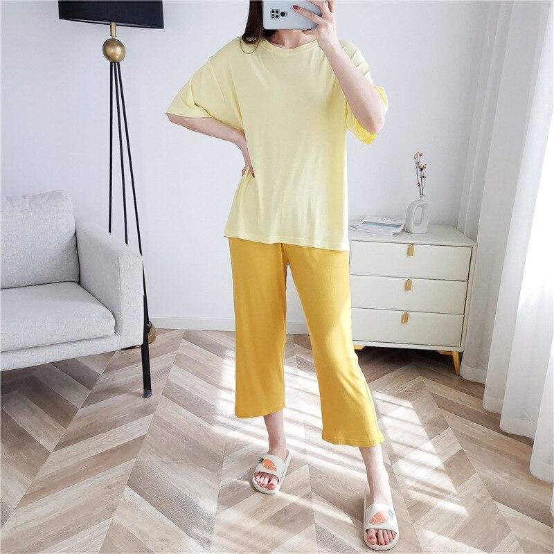 2025 новый женский пижамный костюм весна-лето модальная пижама с короткими рукавами + брюки-восьмерка домашний костюм из двух частей тонкая пижама