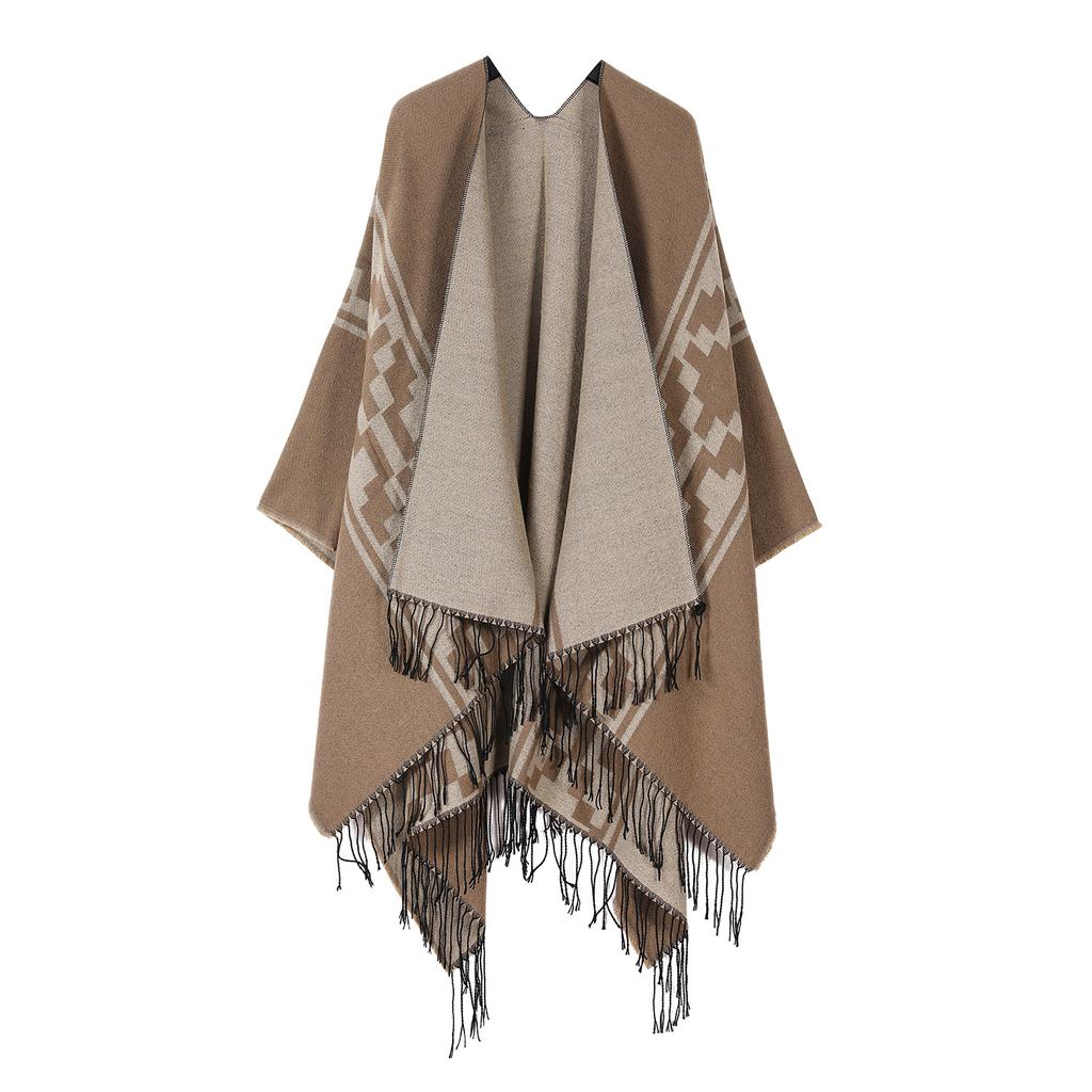 Versatile Travel Shawl, Cold-Proof And Warm In Spring And Autumn, With Thickened Fringed Split Cloak