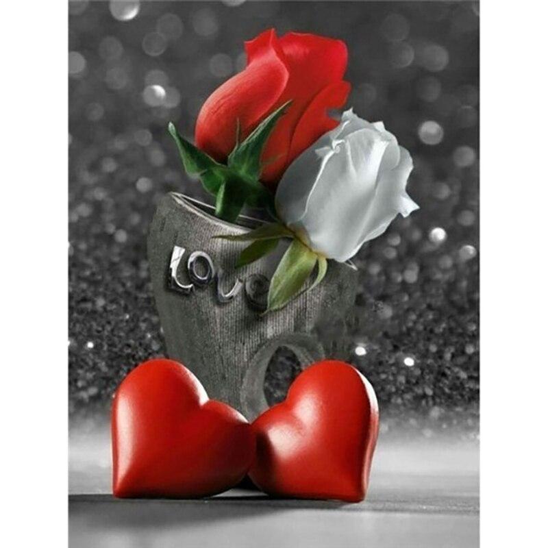 Diamond Full Diy Painting Round Rose Flower Diamond Embroidery Black White Mosaic Sale Picture Rhinestone Home Decor Gift