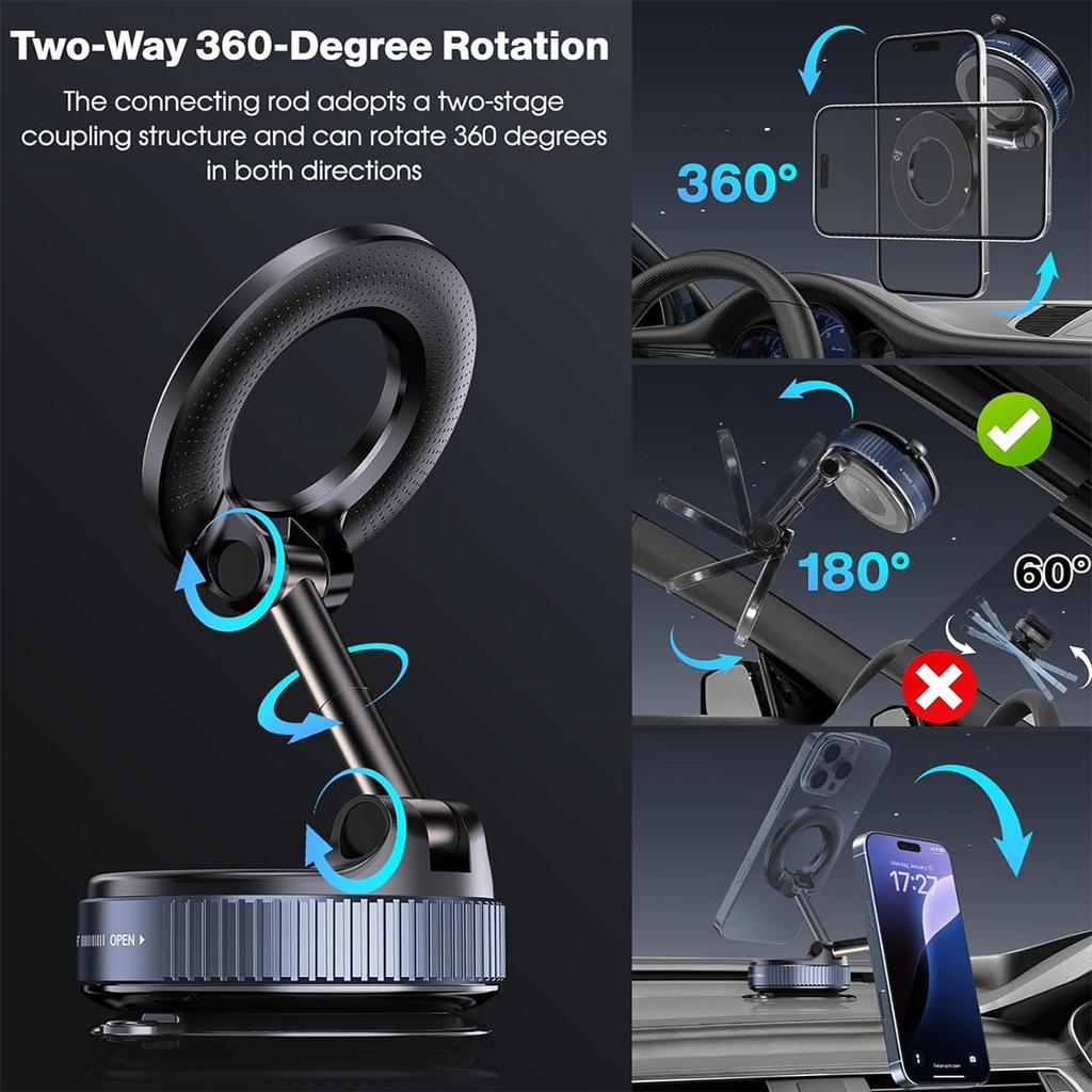 360° Вращающийся Складной Магнитный Держатель для Телефона с Вакуумной Присоской, Выдвижной Крепеж для Приборной Панели Автомобиля, Зеркал в Спортзале, Гладких Поверхностей
