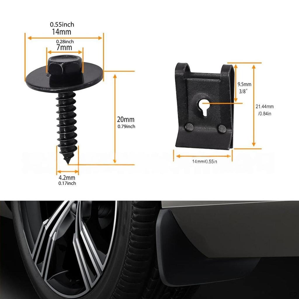 Fender Liner Screw U Nut Kit Automotive Body Screws Clips Multifunctional Easy to Install Sturdy