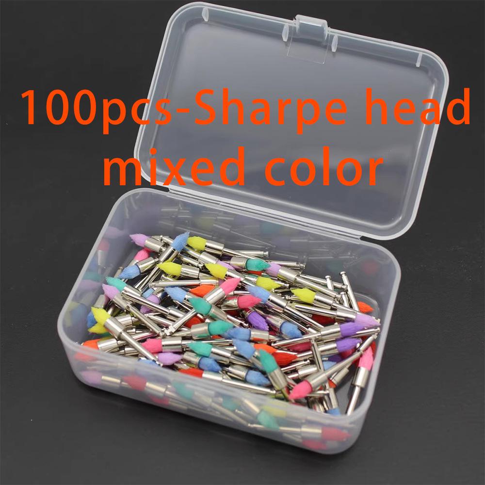 Dental Polishing Brush Set - Bowl-Shaped, Hollow Mandrel, Flat Head, 100 Pcs, Colored.