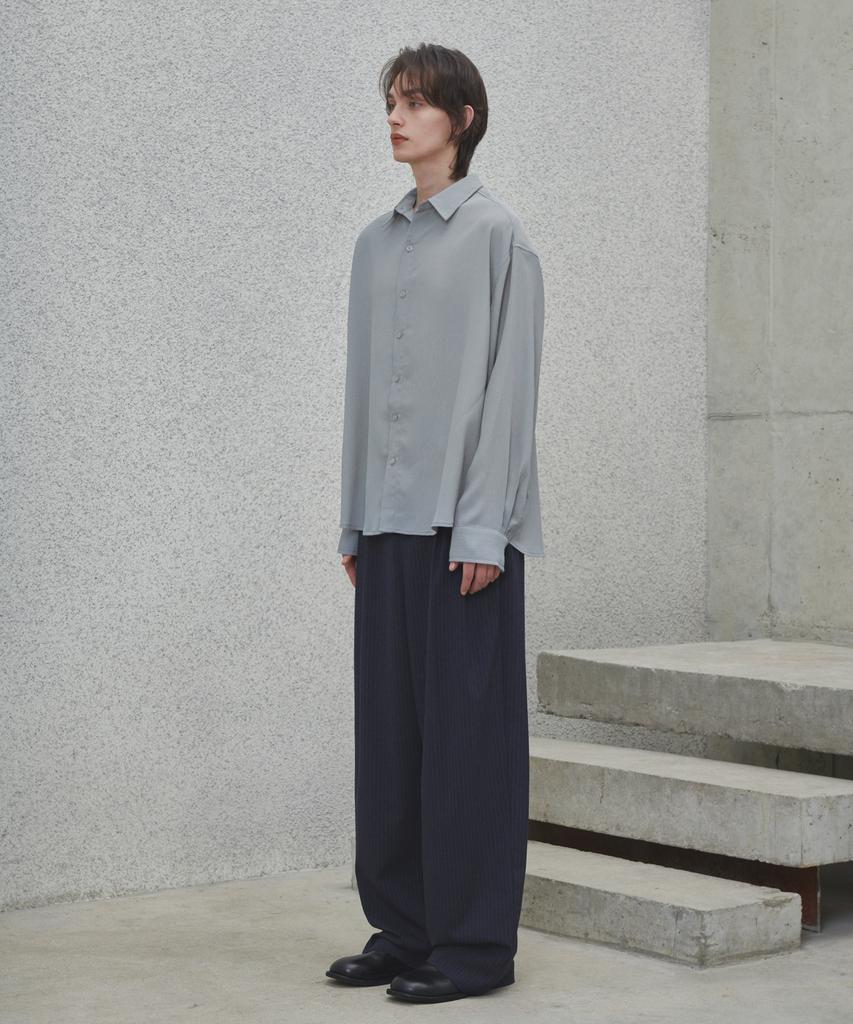 GLW Double-Pleat Wide Striped Slacks Navy