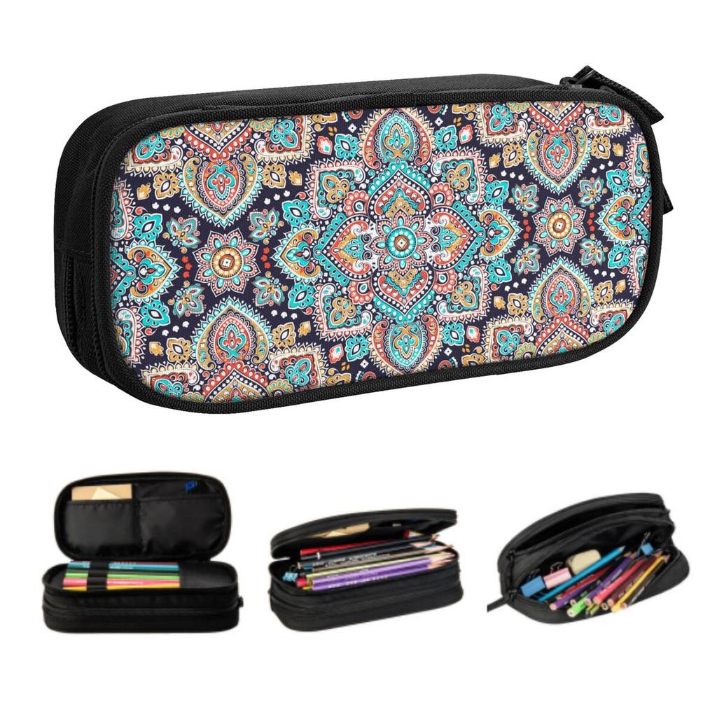 Custom Arabic Indian Ethnic Floral Mandalas Pattern Korean Pencil Cases Boys Gilrs Big Capacity Pencil Box Students Stationery