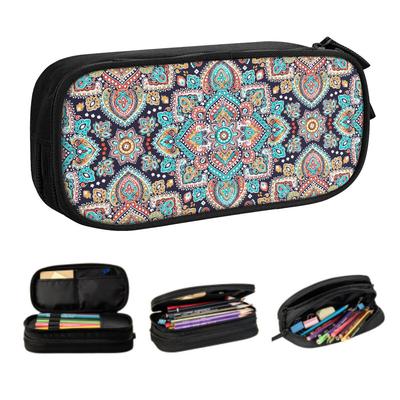 Custom Arabic Indian Ethnic Floral Mandalas Pattern Korean Pencil Cases Boys Gilrs Big Capacity Pencil Box Students Stationery