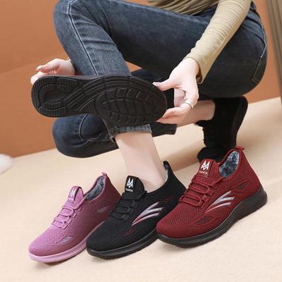 Женские зимние теплые легкие кроссовки на меховой подкладке. Нескользящая дышащая спортивная обувь на открытом воздухе. Повседневные женские кроссовки на утолщенной флисовой подкладке на шнуровке.