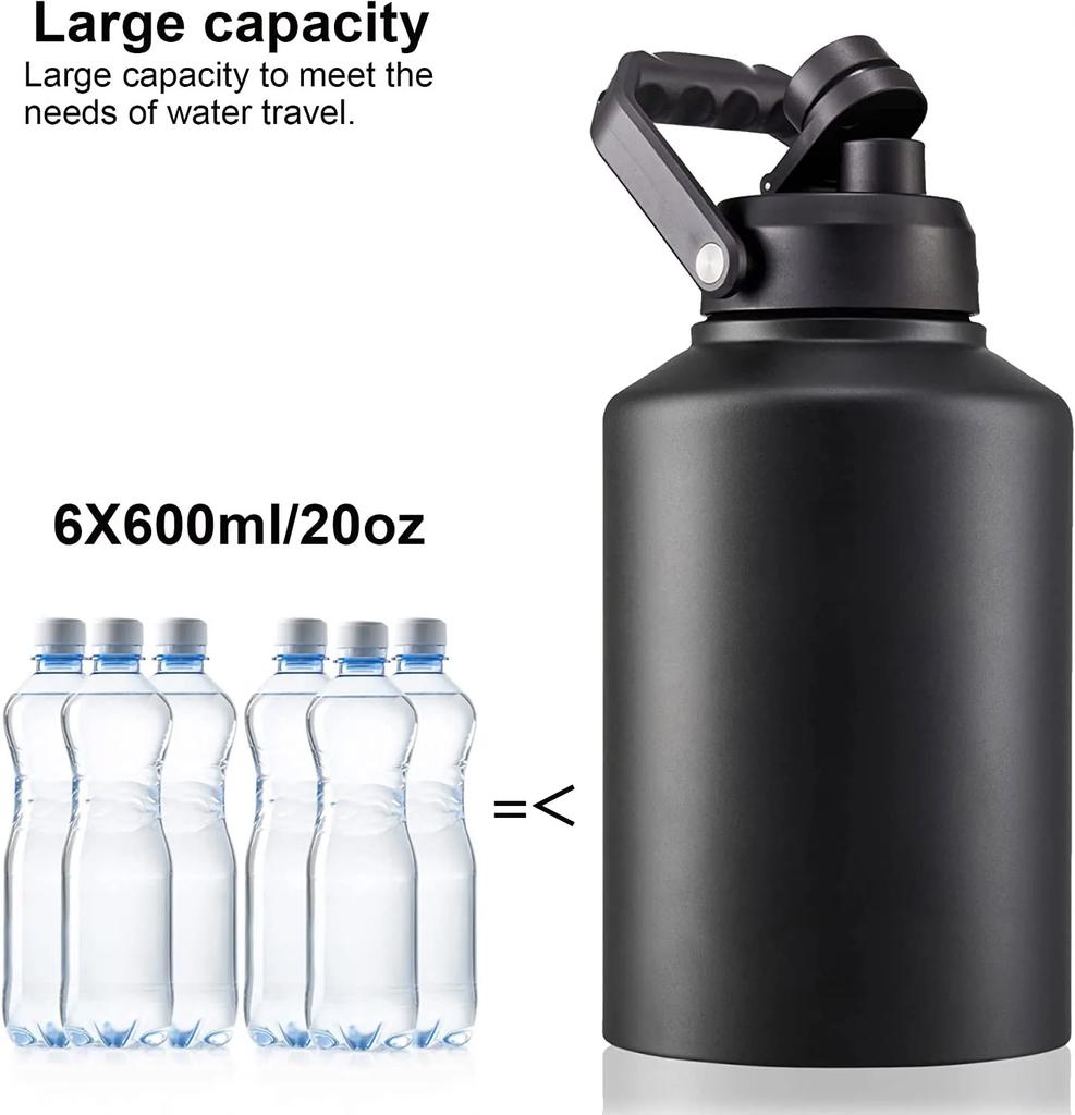 Изолированная бутылка для воды на 128 унций, 3785 мл, термос из нержавеющей стали, который можно мыть в посудомоечной машине, кувшин без BPA с ручкой и противоскользящим дном