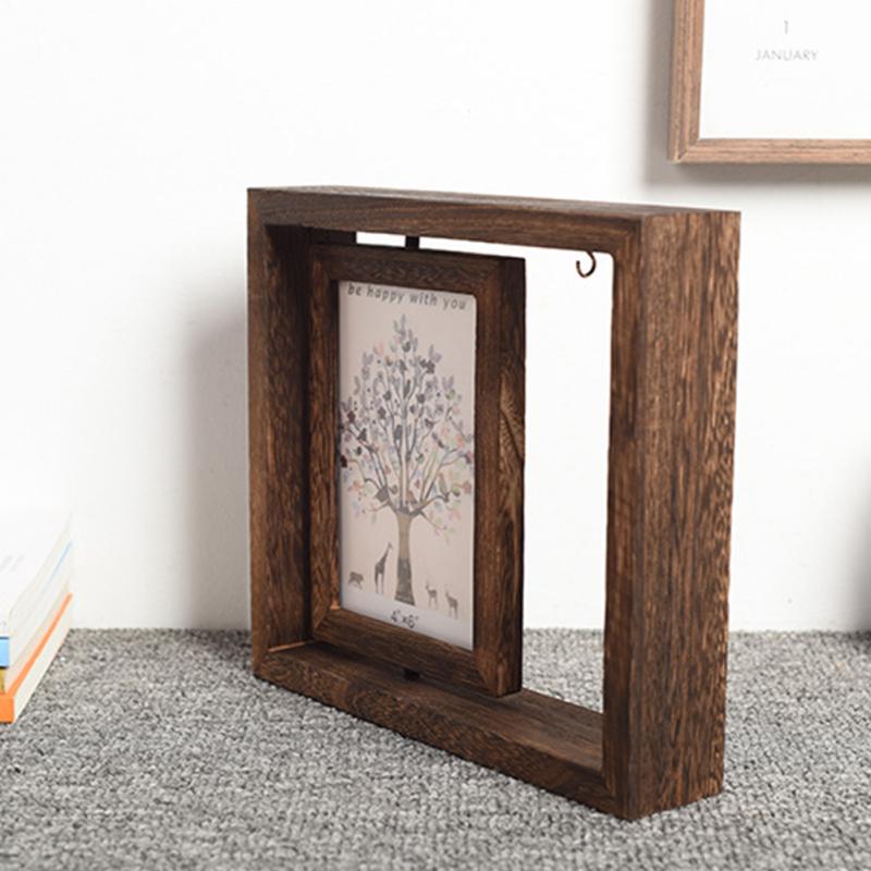Wooden Picture Frame Creative 360 Degree Rotating Ornament Mothers Day Gifts Birthday Gifts For 4x6
