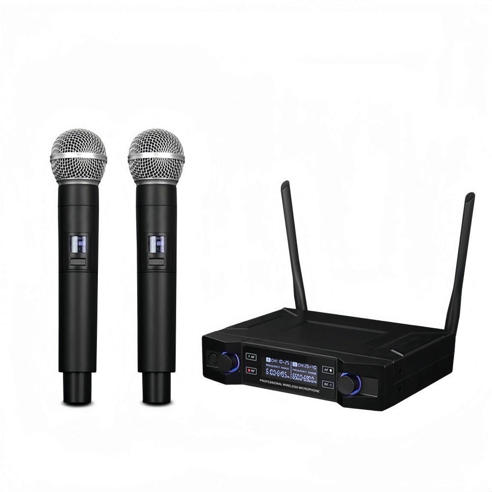 Профессиональная беспроводная микрофонная система, двухканальный UHF, беспроводной ручной динамический микрофон с фиксированной частотой для караоке, церкви