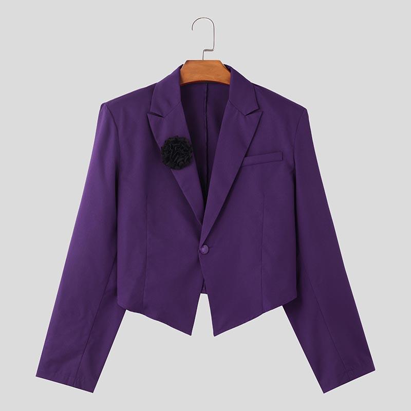 INCERUN Мужской лацкан с длинным рукавом на одной пуговице с цветочным узором, нерегулярный блейзер, короткие пальто