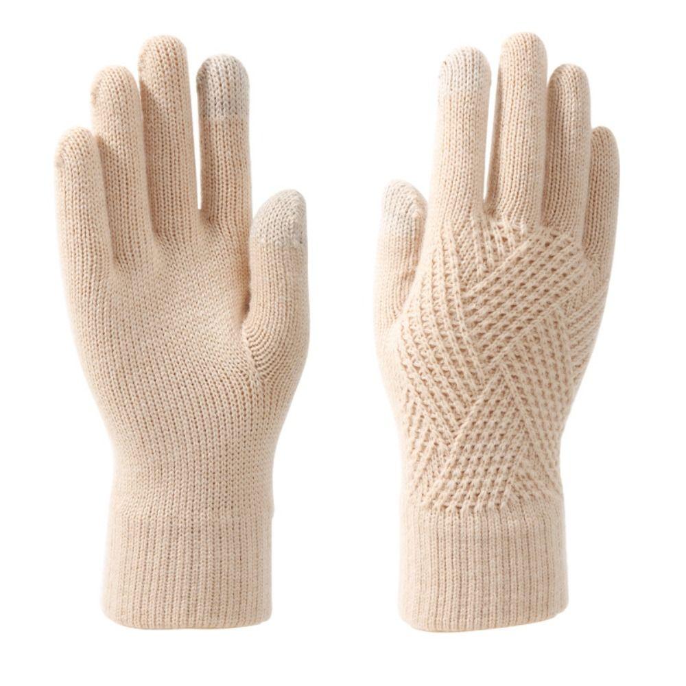 Touchscreen Design Warm Knitted Gloves Plus Velvet Windproof Full Finger Gloves Solid Color Thicken Cycling gloves