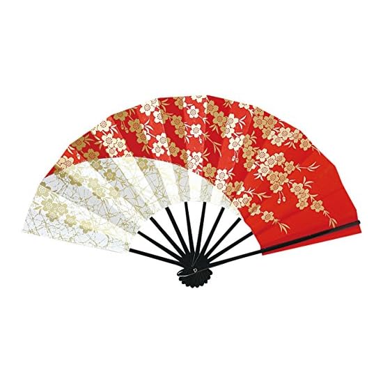 Dancing Fan "Ai" (Love) 1450, Red and White Dyed with Gold Mud Cherry Blossoms, 9 sun 5 bu, Black La