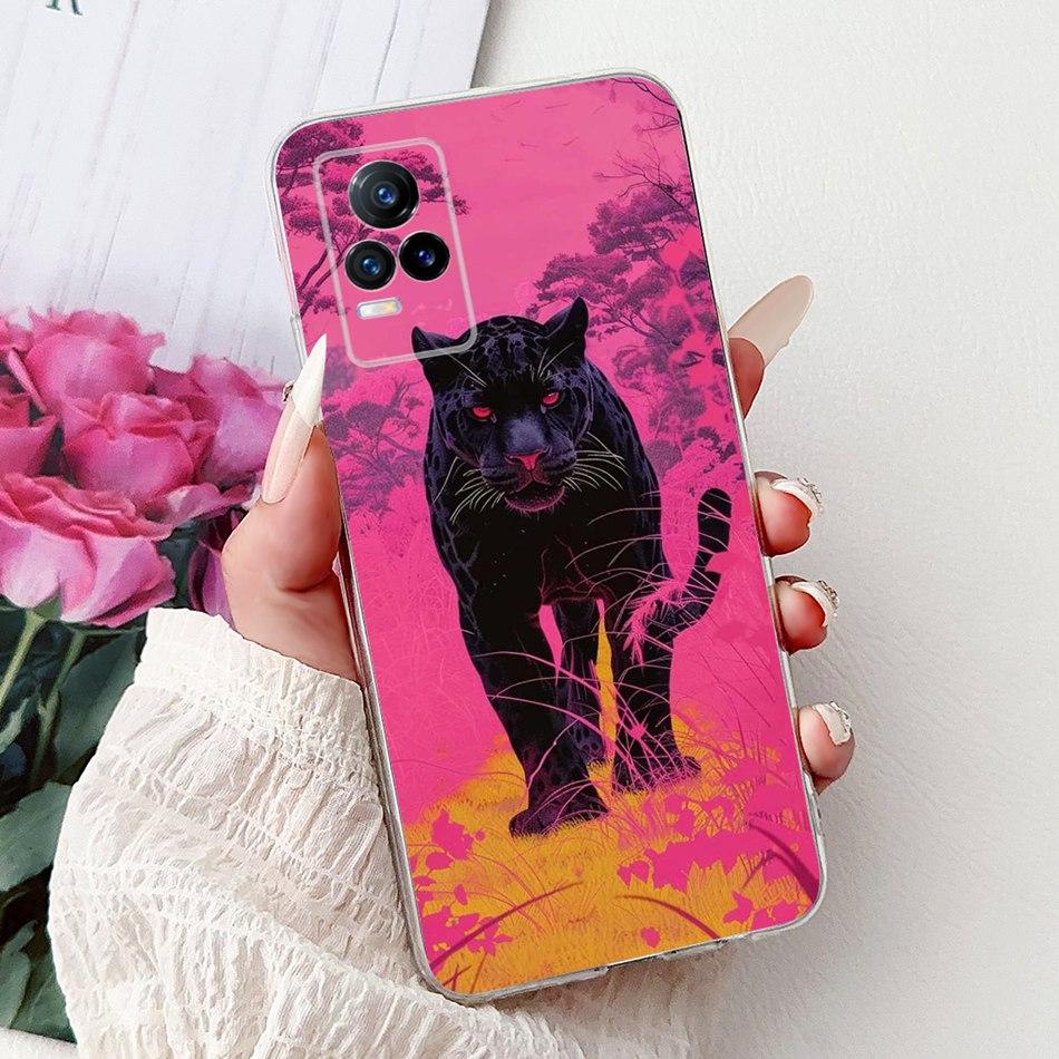 Чехол для телефона Vivo V21e V2061 / V21 4G 5G V2050 V2066 VivoV21e V 21 4G Элегантный цветочный принт с кошкой Мягкий силиконовый ТПУ Чехлы