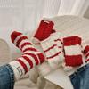 1 Pair Thick Socks for Women Mid Tube Socks Christmas Gift Middle Socks Warm Soft Red White Stripes Winter