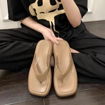 Женские тапочки Лето 2024 Шлепанцы Туфли на танкетке Для Женщин Повседневные Босоножки На Платформе Главная Квадратная Головка Толстая Подошва Туфли