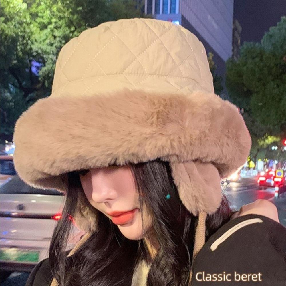 Keep Warm Winter Plush Bucket Hat with Earmuff Women Fisherman Cap Ear Protection Hat Girls