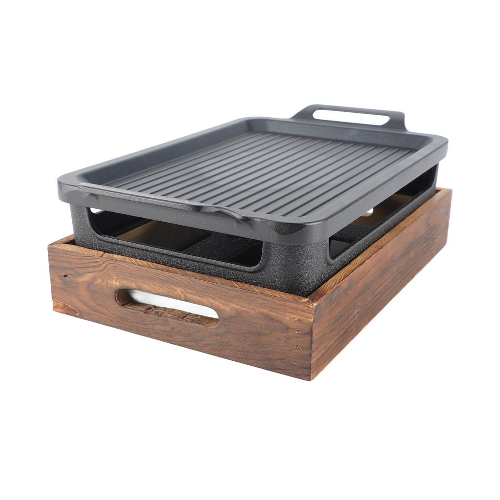 Настольный гриль-барбекю с деревянной основой, устойчивой к палкам, портативная спиртовая печь, компактный гриль-барбекю для