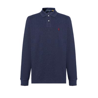 Polo однотонная рубашка поло с длинным рукавом мужская, темно-синяя 710680790-094