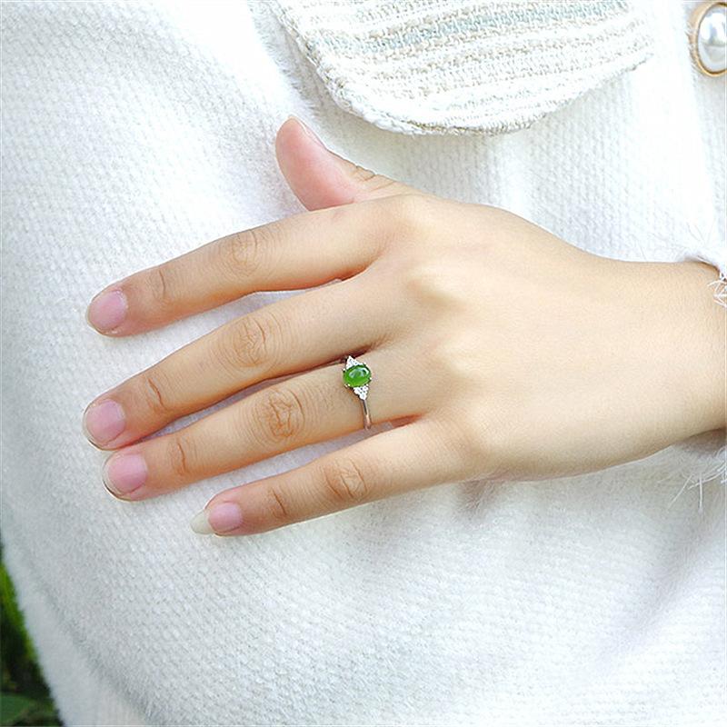 Classic Open Temperament Set with Zirconium Green Chalcedony Ring Crystal Clear Plain Emerald and Jasper Ring Gem Ring