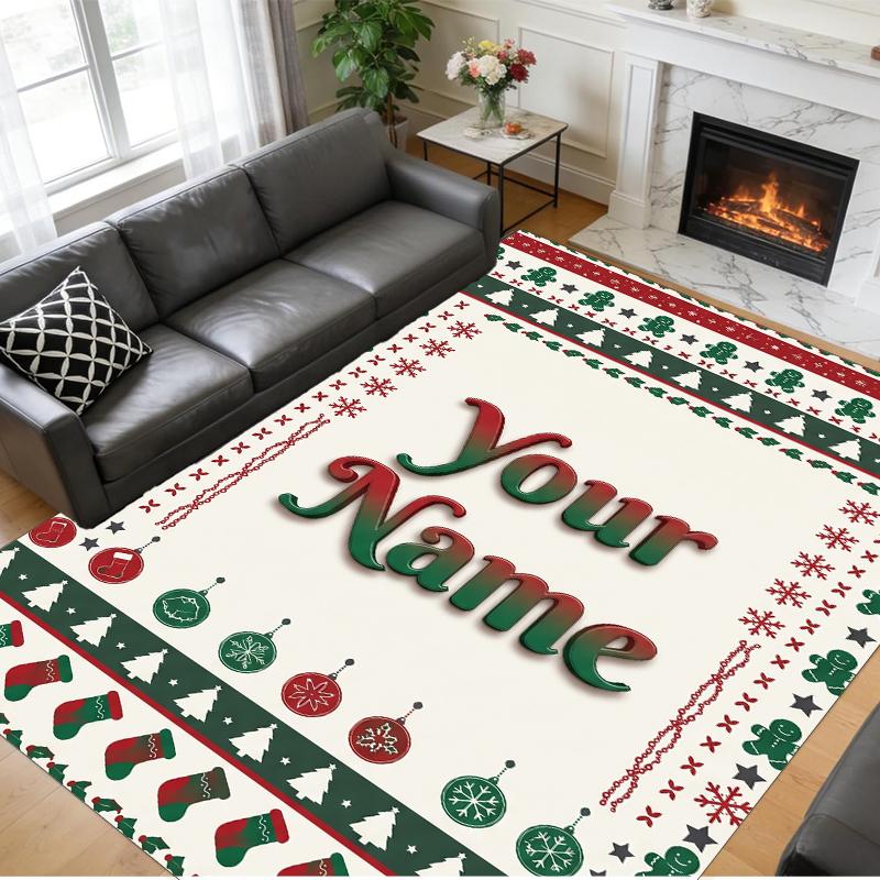 Christmas Custom Name Printed Square Area Rug Soft Non Slip Floor Carpet For Bedroom Holiday Gift