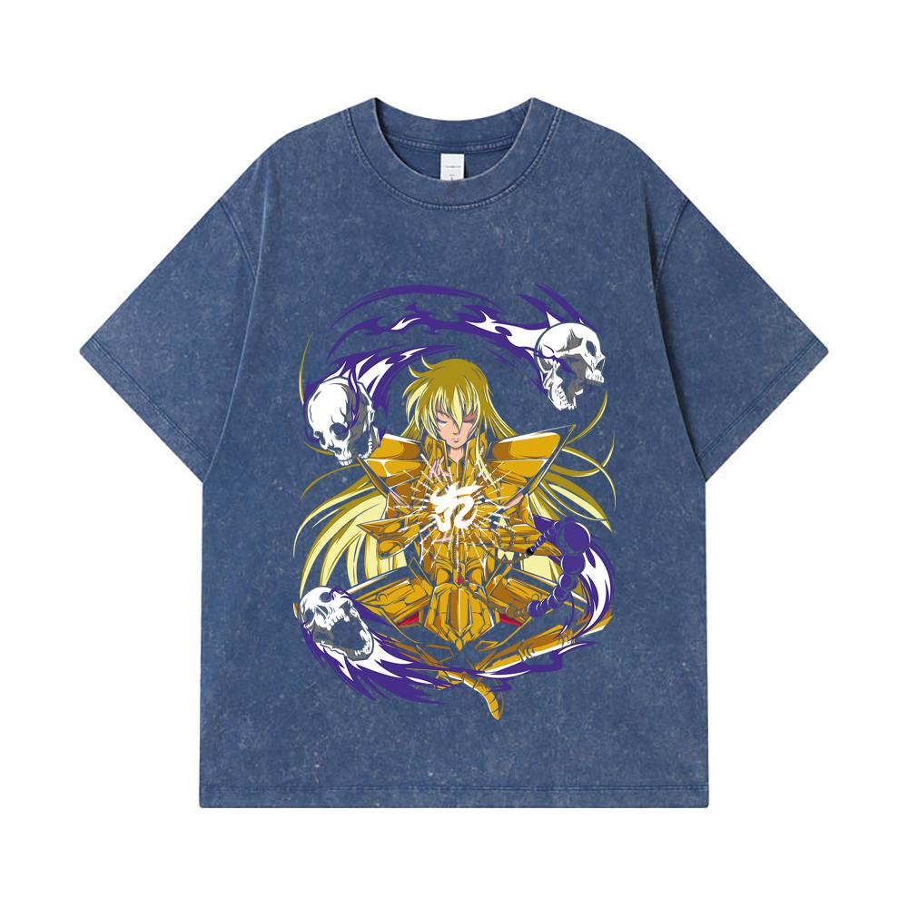 Стиранные футболки 275 г/м² 100% Хлопок Saint Seiya V30 Принт Девы Унисекс Тяжелая хлопковая футболка