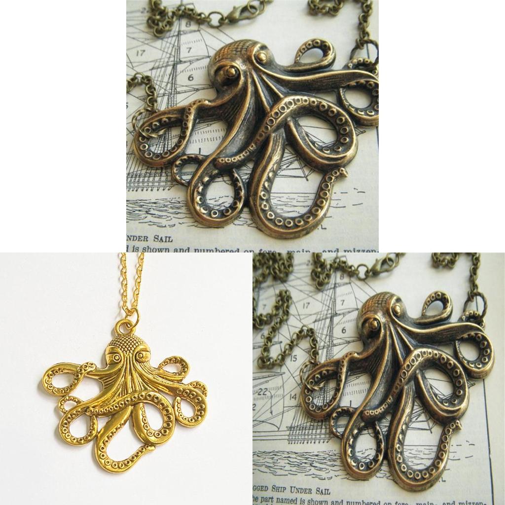 Vintage Octopus Pendant Necklace With Alloy Cross Chain For Women And Men
