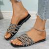 Shoes Female 2024 Plus Size Open Toe Women's Slippers Hot Sale Beach Slippers Women Crystal Square Toe Flat with Women's Sandals