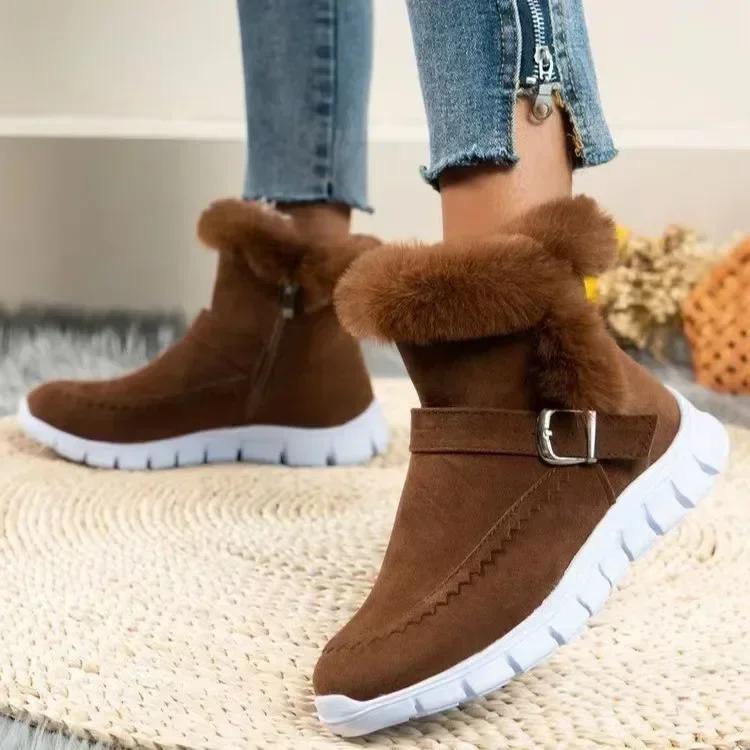 Большие размеры 35-43 женские туфли на платформе из искусственной замши с застежкой-молнией из хлопка, модные меховые плюшевые теплые зимние женские ботинки для снега Botas de Mujer