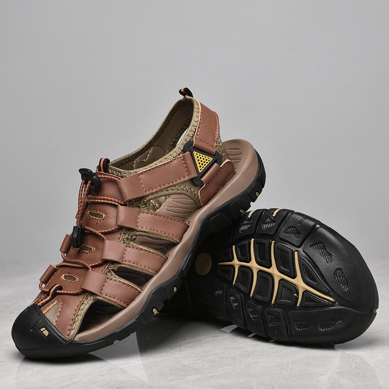 Новые мужские сандалии из коровьей кожи, летние дышащие кроссовки для ходьбы для мужчин, спортивная обувь для отдыха на открытом воздухе, нескользящая обувь, повседневная обувь, большой размер 48