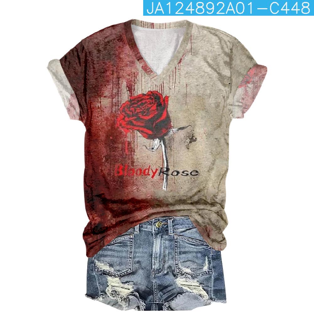 Футболка с коротким рукавом и V-образным вырезом в уличном стиле с надписью «Я в порядке, это не моя кровь»