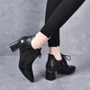 New Women's Mid-heel Lace-up Leather Shoes Genuine Leather Deep-mouth Soft Leather High Heels