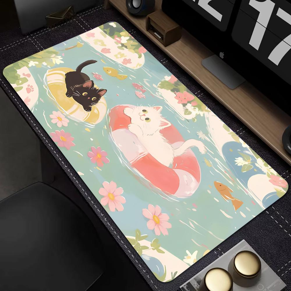 Kawaii Cats Theme Mouse Pad Large Computer Office Game Table Mat XXL Rubber Anti-slip Stitched Edge Keyboard Mats Long Desk Pads