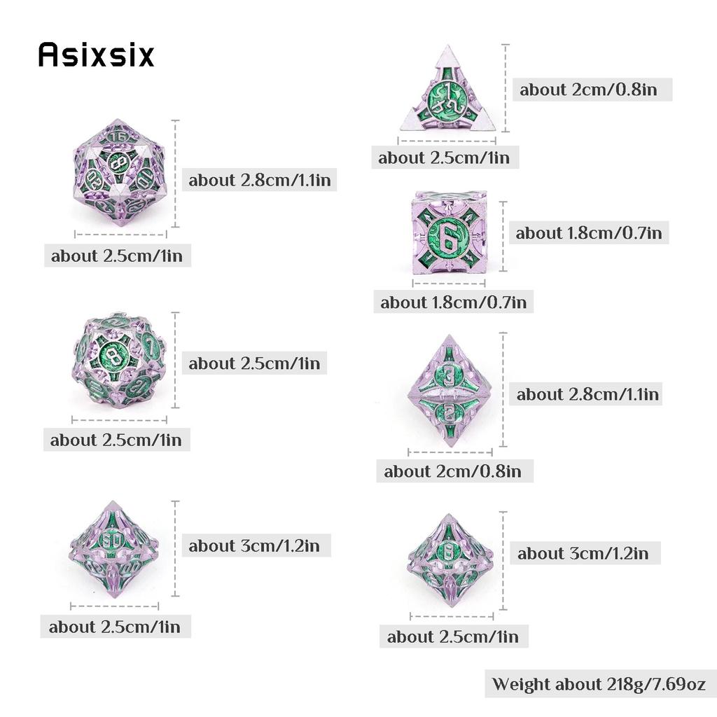 7 шт. фиолетовые, зеленые металлические кубики, набор твердых металлических многогранных кубиков, подходящий для ролевой ролевой игры, настольной игры, карточной игры
