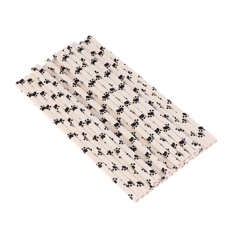 25 шт. бумажные трубочки для питья с принтом лапы собаки кошки, черно-белые принадлежности для вечеринки по случаю дня рождения, украшения для вечеринки в стиле домашних животных для девочек и мальчиков