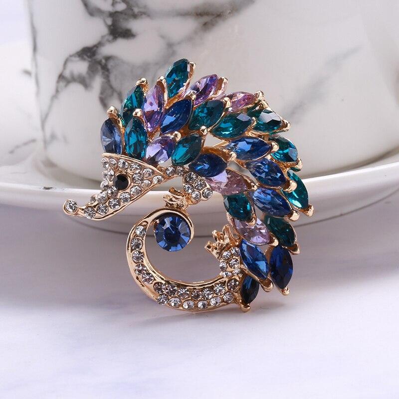 Blucome Color Crystal Hedgehog Shape Brooches for Women Suit Shirt Collar Clip Fashion Harajuku Brooch Pins Bijoux Gift