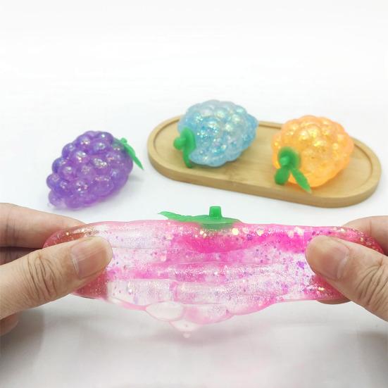1/3/5Pcs Stress Relief Toy Soft Elastic TPR Material Decompression Toy Glitter Grape Shape Design Portable Small Size Squeeze Toy