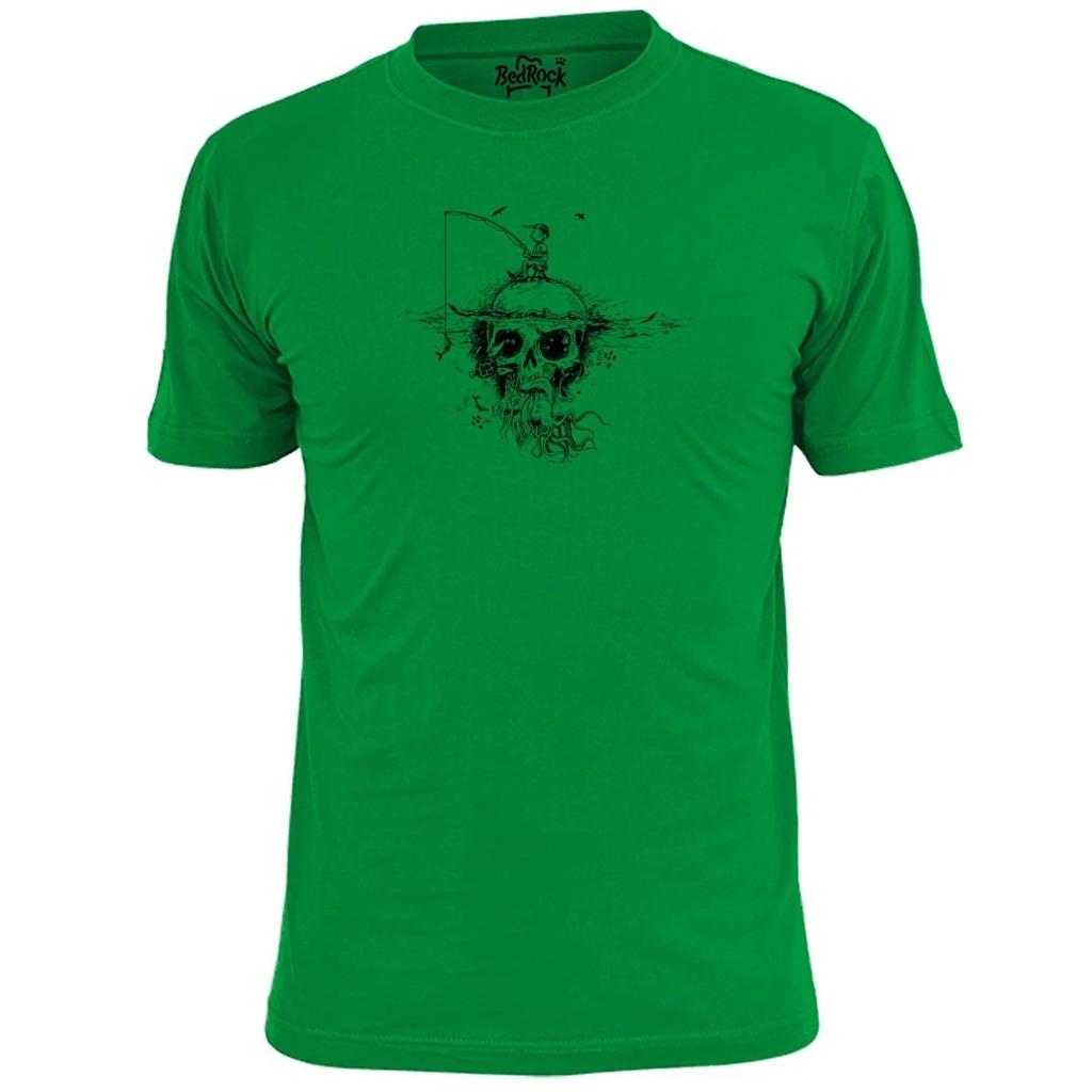 Mens Fisherman On Skull Fishing T shirt Angling Rod