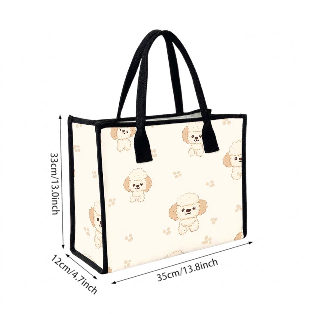 Cute Poodle Pattern Tote Bag Casual Large Capacity Handbag for Daily Shopping Travel Use