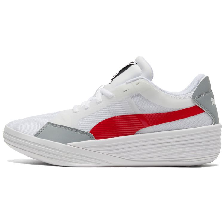 Puma Clyde All Pro Team Кроссовки с круглым носком на шнуровке, амортизирующие, нескользящие, износостойкие, низкие, для баскетбола, унисекс, белые/красные 195509-04