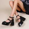 Women Pumps Mary Jane Lolita Shoes Gothic Chunky High Heel Platform Female Shoes Cosplay Black Punk Heart Buckle Heels Women