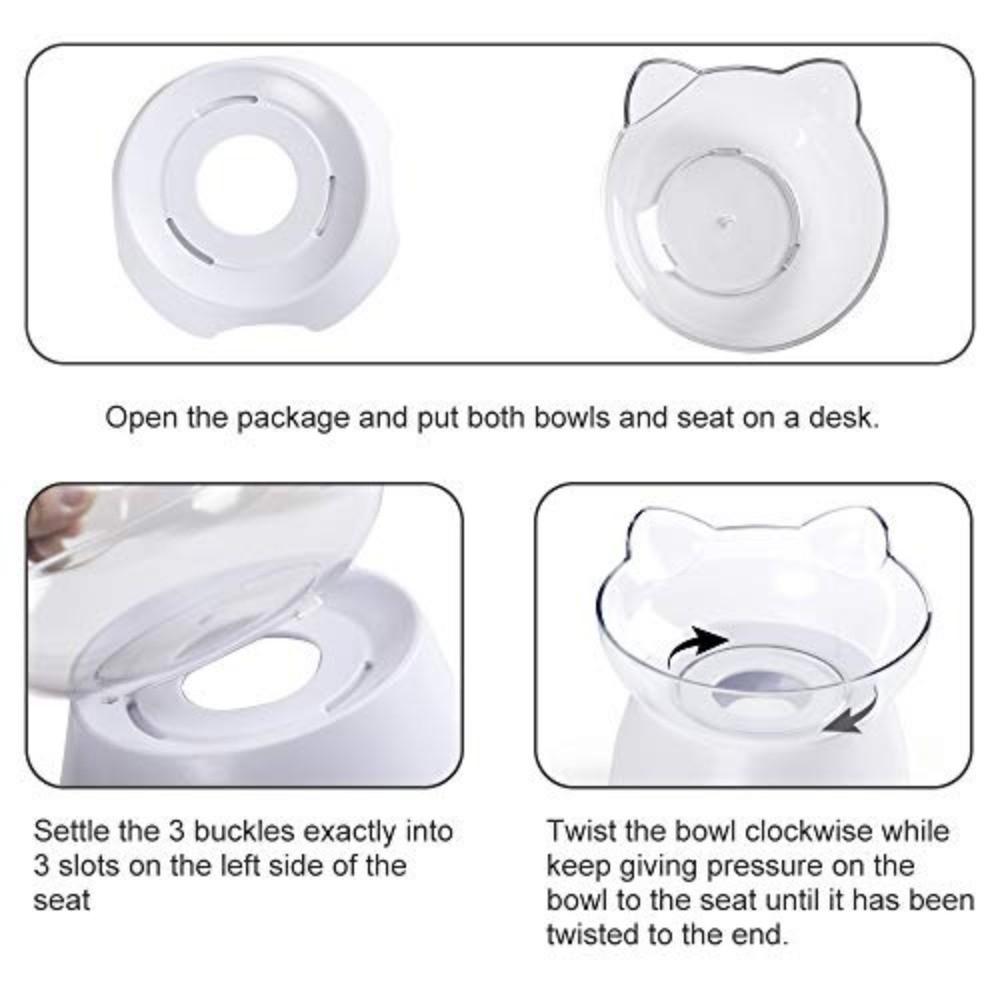 Cat Ear Design Tilted Cat Food Bowls Stand Base Elevated Bowls Set Feeding Products Indoor Cats