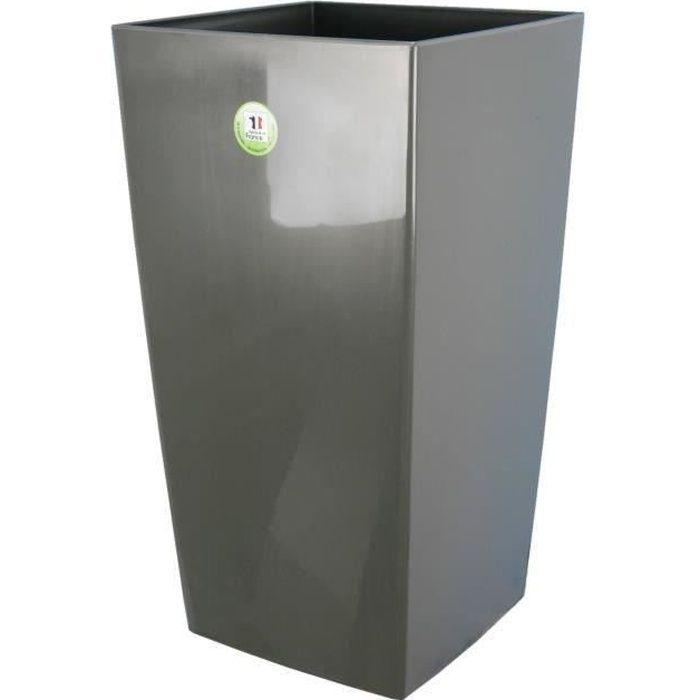 Pot de fleurs - RIVIERA - Nuance Carré - 28 x 28 x H 52 cm - 31L - Gris pailleté